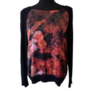 Women's Como Black Sweater Top with Printed Front
